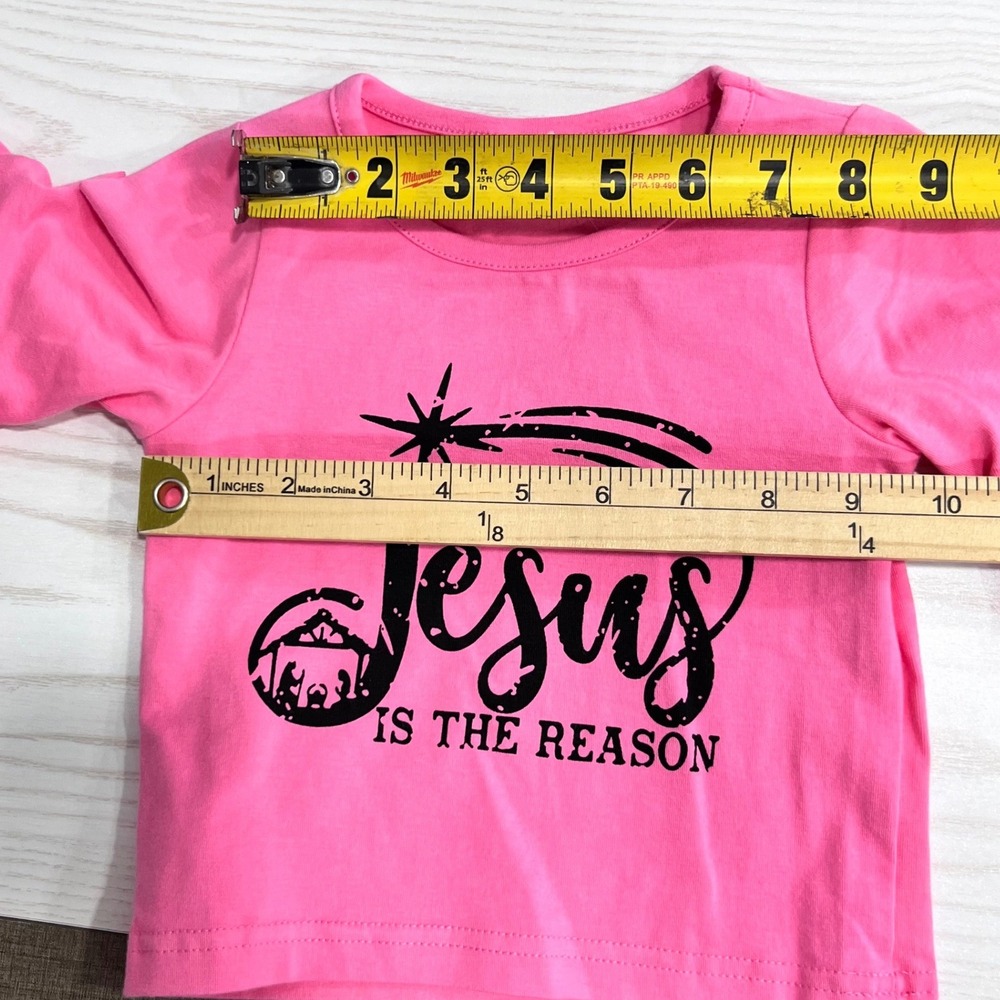 Jesus Is The Reason 2-Piece Outfit Girls XXS Pink Ruffle Bell Bottoms Retro - Picture 9 of 13